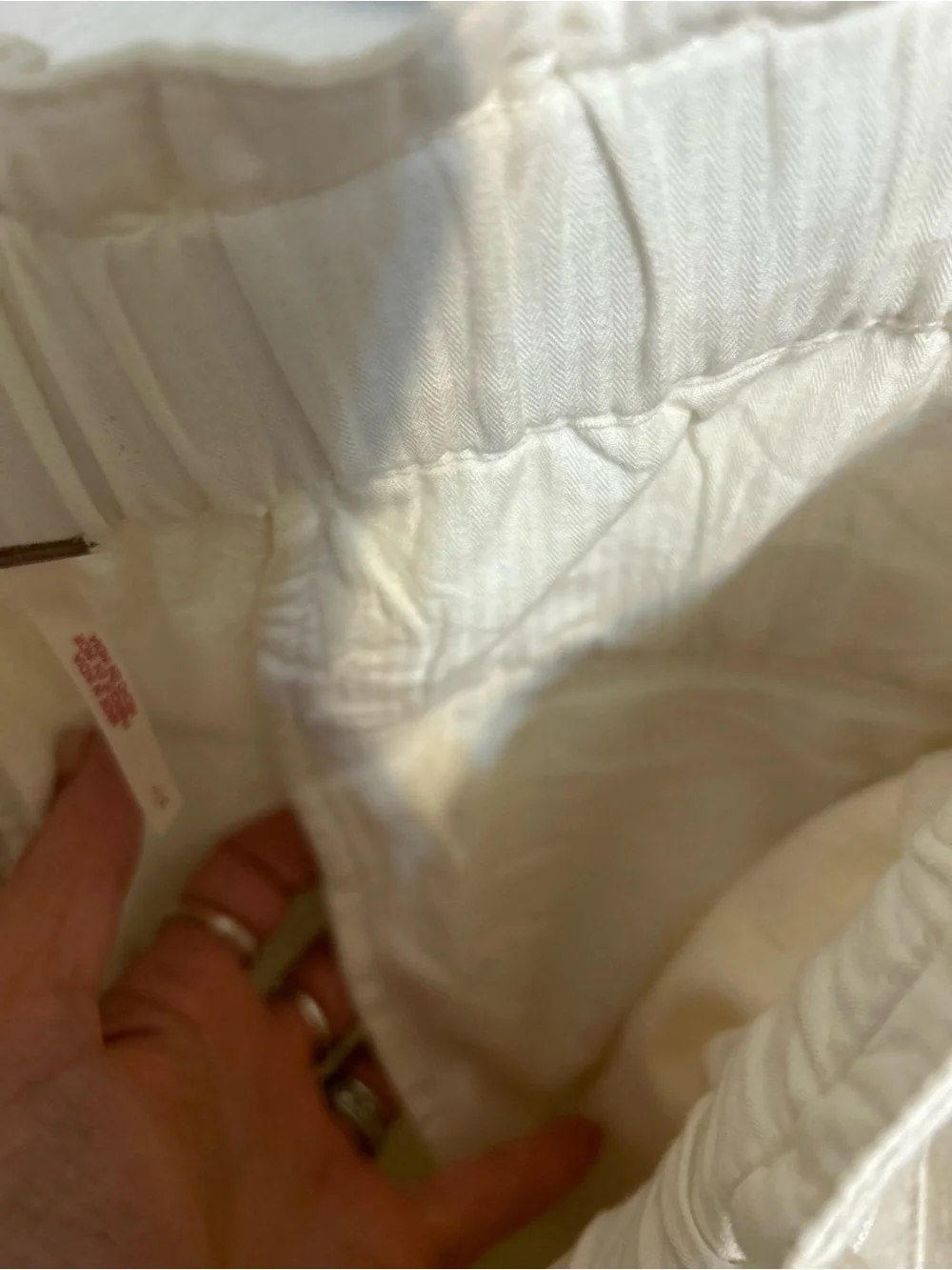 Unique High-Rise Wide Leg Harem Cream Pants w/Tie Waist and Welt Pockets